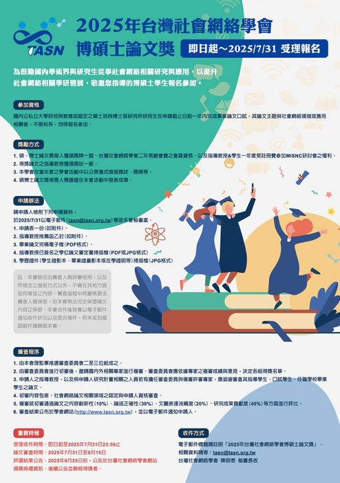 2025年台灣社會網絡學會碩博士論文獎圖片